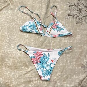 Floral Bikini Set with Pink and Blue Accents